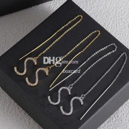 Designer Long Chain Earrings Eardrops Glittery Rhinestone Earrings Charming Letter Earrings With Gift Box