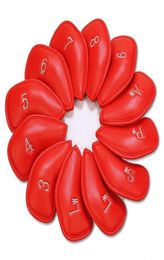 12PCS Set Red Pure PU Leather Golf Club Irons Headcover Covers8668338