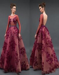 Glamorous A Line Zuhair Murad Evening Dresses Long Sleeve Backless Beading Organza Red Carpet Celebrity Dress Puffy Skirt Prom Gow7347982