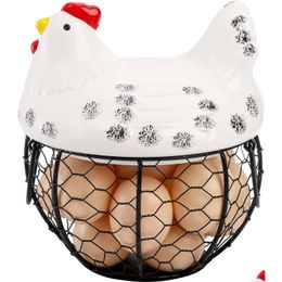 Food Savers & Storage Containers Chicken Egg Basket Black Wire Collection Baskets With Ceramic Lid For Gathering Fresh Eggs Drop Deliv Ot7Qc