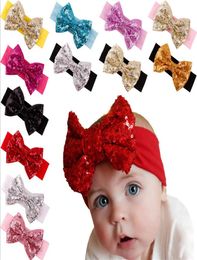 Girl Hair Accessories Sequined Big Bow Baby Headbands paillette Headdress Soft Cotton Hairband Infant Toddler Christmas Gift KHA227255532