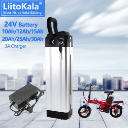 LiitoKala 24V 10Ah 12Ah 15Ah 20Ah 30Ah Silver Fish Ebike Battery Pack for 1000W 750W 500W Electric Bicycle Motor