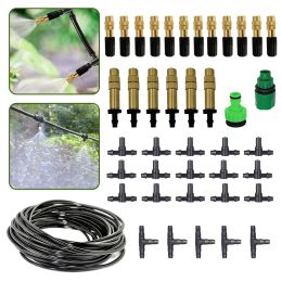 Kits 5M30M Outdoor Misting Cooling System 1/4'' Automatic Irrigation Spray Sprinkler Nozzles Hose Patio Garden Drip Watering Kit