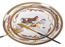 Dishes Plates Dinner Luxury War Horse Bone China Dinnerware Set Royal Feast Porcelain Western Plate Dish Home Decoration Wedding9441676