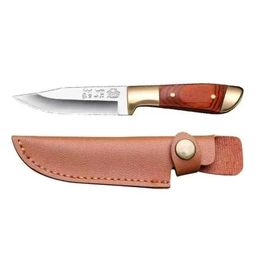 Camping Hunting Knives Outdoor Camping Portable Small Forged Knife Solid Blade Survival Fruit Peeling Wood Handle Grilled Meat Cutter With Leather Case 240315
