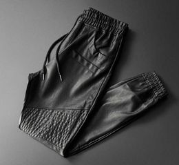 Thoshine Brand Men Leather Pants Superior Quality Elastic Waist Jogger Pants Motorcycle Pocket Faux Leather Trousers Harem Pants 23839708