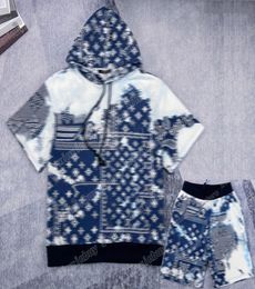 22ss Men Women designer Sweatshirts Hoodies tie dye cashew flower print short sleeve casual high quality fashion men blue XSL8671620