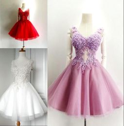 New Fashion 3D Flowers Beading Homecoming Dress Vneck Tulle Short Prom Dress Formal Gown Graduation Dresses94034782955994