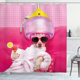 Curtains Chihuahua Dog Shower Curtain, Chihuahua Dog Relaxing and Lying in Wellness Spa Fashion Puppy Comic Fabric Bathroom Decor Sets