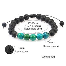 Beaded New 8Mm Lava Stone Tiger Eye Bracelet For Men Women Handmade Braided Natural Healing Nce Yoga Fashion Jewelry Drop Delivery Bra Dheiu