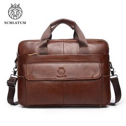 SCHLATUM 2023 Genuine Leather Briefcases Hard For Men Handbags Laptop Briefcase Bags 156 Inch Office Bussiness Computer Bag 240313