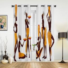 Curtains African Woman Yoga Vase Silhouette White Curtains for Bedroom Living Room Drapes Kitchen Children Window Curtain Home Decor