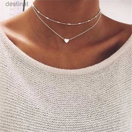 Other Tiny Heart Choker Necklace for Women Silver Colour Chain Smalll Love Necklace Pendant on neck Bohemian Chocker Necklace JewelryL242313