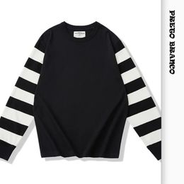 Mens Spring and Autumn Round Neck Motorcycle Long Sleeved T Shirt Colorblock Striped Street OQR 240308