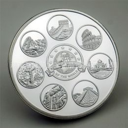 Gift New Seven Wonders of The World Collectible Silver Plated Souvenir Coin Collection Art Creative Commemorative Coin236j