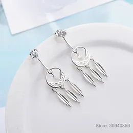 Stud Earrings 925 Sterling Silver Vintage Dream Catcher For Women Cubic Zircon Feather Tassels Jewelry Pendiente