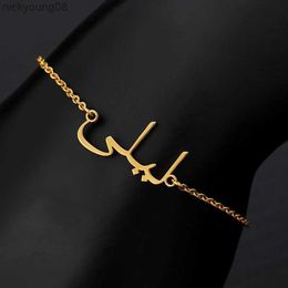 Charm Bracelets Custom Arabic Letter Name Bracelets For Women Gold Color Stainless Steel Customized Bracelet Personalized Jewelry Wrist ChainL2403