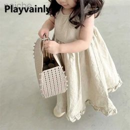 Girl's Dresses Korean Style New Summer Clothes for Baby Dress V-neck Sleeveless Princess Dress doll skirt Kids Clothes E1158 ldd240313