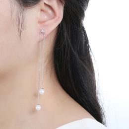 Y2K S925 Sterling Silver Women Charm Shiny Earrings Hypoallergenic Pearl Earing Elegant Light Luxury Girl Jewelry Gift 240228
