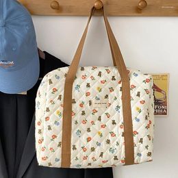 Shopping Bags Quilting Women Cotton Bear Floral Print Cute Books Handbag Zipper Large Tote Girls Soft Cloth Shoulder Bag