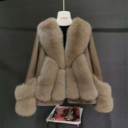 Hair Fox 2023 New Large Collar Spliced Sheepskin And Integrated Women's Fur Coat, Medium To Long, Young Style 6392