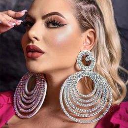 Gorgeous Gems Big Heavy Dangle Earrings For Women Jewellery Crystal Oversized Large Round Multilayer Drop Gift 240305