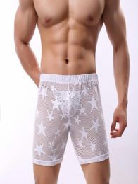 Mens See Through Middle Boxer Shorts Breathable Underwear Mesh Sexy Hollow Out Underpants Black Boxers Pants Trunks6190960