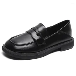 Dress Shoes 2024 Spring Women's Soft Leather Black Casual Loafers Fashion Solid Design Party And Work British Style