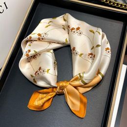 Scarves 100% Silk Scarf Women Print Hair Neck Square Office Ladies Shawl Bandanna 53CM Hijab Handkerchief Muffler Foulard FJ545303E