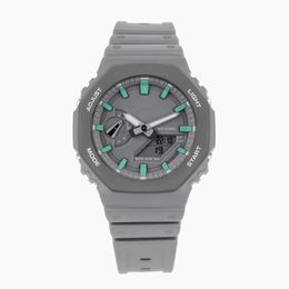 Men's Sports Grey Digital Quartz 2100 Watch World Time Full Featured Waterproof LED Auto Hand Raising Light Oak Series