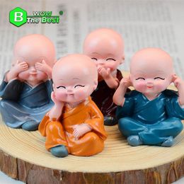 4 pcs lot Small Buddha Statue Monk Resin Figurine Crafts Home Decorative Ornaments Miniatures Crafts Creative T200710237C