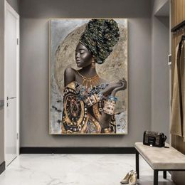 Paintings African Black Woman Graffiti Art Posters And Prints Abstract Girl Canvas On The Wall Pictures Decor257h