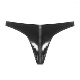 Underpants Fine Lines Briefs Men Men's Sexy Zipper Crotch Mirror Surface Solid Colour Latex Gay Underwear For Slim