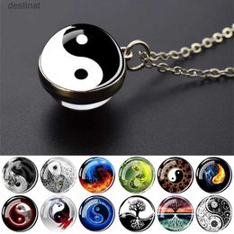 Pendant Necklaces Yin Yang Cat Life Tree Necklaces Black and White Symbol Meditation Reiki Double Side Glass Ball Necklace Women Men Jewellery GiftL242313