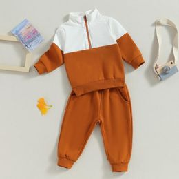 Clothing Sets Fashion Children Girls Boys Tracksuit Kids Fall Clothes Contrast Colour Long Sleeve Half Zipper Tops Pants 2Pcs Infant Outfit