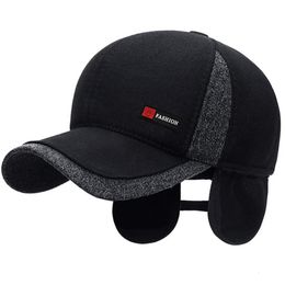 Hats Winter Dad Mens Baseball Cap Thicken Cotton Warm Caps For Men Windproof Ear Protection With Earflap Hat 240223