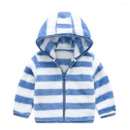 Jackets Autumn And Winter Stripes Fashion Versatile Boys Girls Warm Windproof Coat Ears Cartoon Cute Cotton