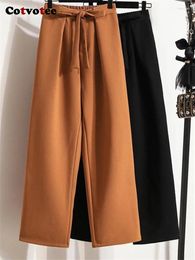 Women's Pants Cotvotee Cotton Linen Women 2024 Fashion High Waist Drawstring Wide Leg Vintage Straight Full Length Casual