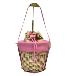 Women Bucket Bag Beach Straw Woven French Lazy Style Rattan Bags Luxury Designer Crossbody Handbags