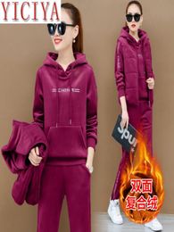 Velvet 3 2 Piece Set Tracksuits For Women Vest Hoodies Pant Suits Outfits Plus Big Size Warm Thick Winter High Quality Clothing4070181