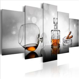 No Frame5PCS Set Modern Sinful Pleasure Wine and Cigars Art Print Frameless Canvas Painting Wall Picture Home Decoration3027