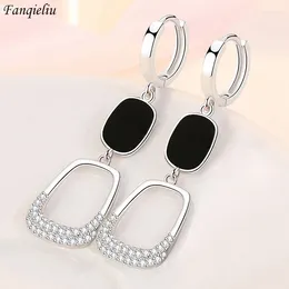 Dangle Earrings Fanqieliu Stamp 925 Silver Needle Elegant Black Square Zircon Drop For Women Trendy Jewellery Girl Gift FQL21489