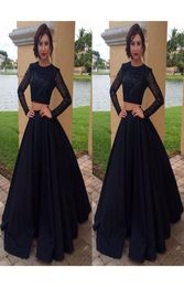 Black 2 Piece Prom Dresses Beaded With Long Sleeved Aline Satin Evening Party Gowns Dress Made In China 2019 Vestidos Largos3348388