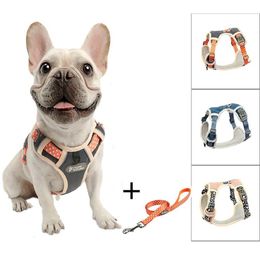 TUFF HOUND Nylon Dog Harness No Pull Harness Dog French Bulldog Adjustable Soft Puppy Harness Vest Dog Leash Set Pet Accessories Q282T