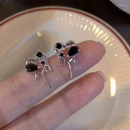 Stud Earrings Mengjiqiao Korean Sweet Cool Black Drip Oil Love for Women Girls Simple Fashion Rhinestone Brincos Jewelry Gifts