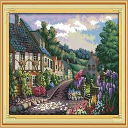 The Mediterranean Courtyard garden decor painting Handmade Cross Stitch Embroidery Needlework sets counted print on canvas DMC 14283b