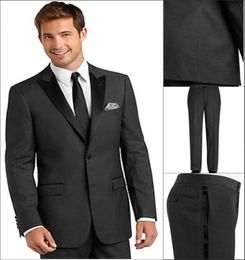 Custom Made Charcoal Side Vent Groom Tuxedos Man Peak Lapel Groomsmen Men Wedding Suits Bridegroom JacketPantsTieGirdle 7050435