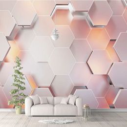 Custom 3D Wallpaper Modern Simple Pink Pentagon Geometric Wall Paper Living Room Bedroom Abstract Art Murals Papel De Parede 3 D264A