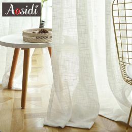 Curtains Japanese White Linen Look Sheer Curtains for Living Room Bedroom Readymade Tulle Curtains for Kitchen Rooms Window Cortinas