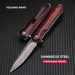 Camping Hunting Knives Damascus Steel Folding Knife Hiking Knife Fishing Hunting Hiking EDC Multifunction Knife Barbecue Knife 240315